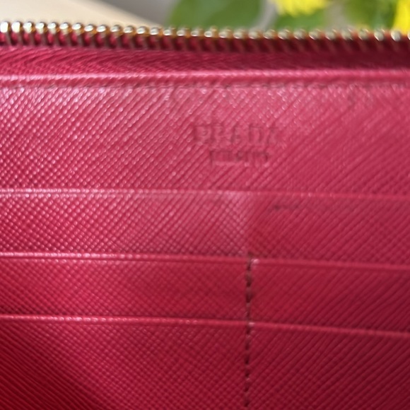 PRADA Saffiano Leather Zippy Zip Around Long Wallet with Bow | Pink | GUC - Picture 5 of 8